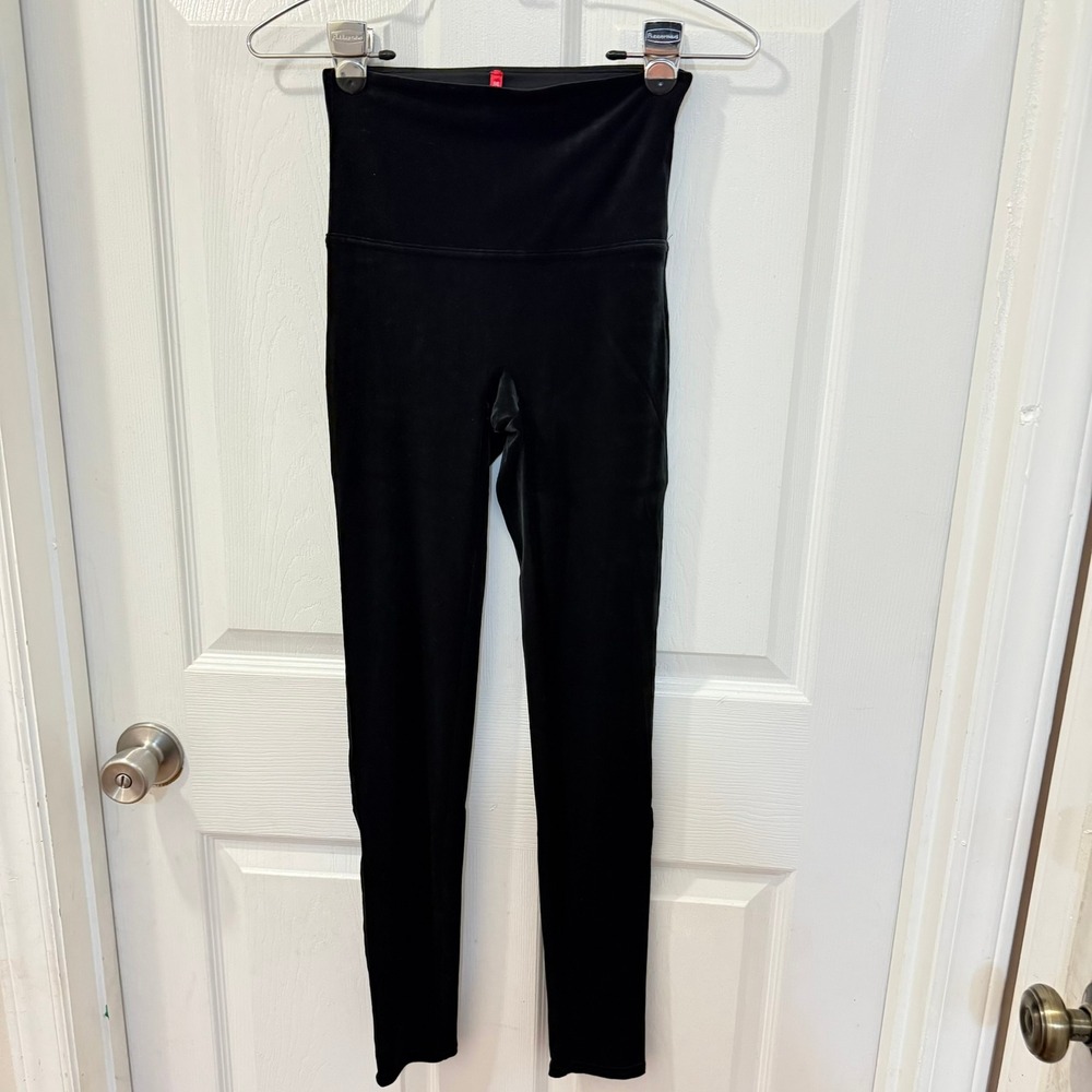 SPANX Black Velvet High Waisted Stretch Shaping Leggings Pants Womens Size Small - Picture 2 of 8